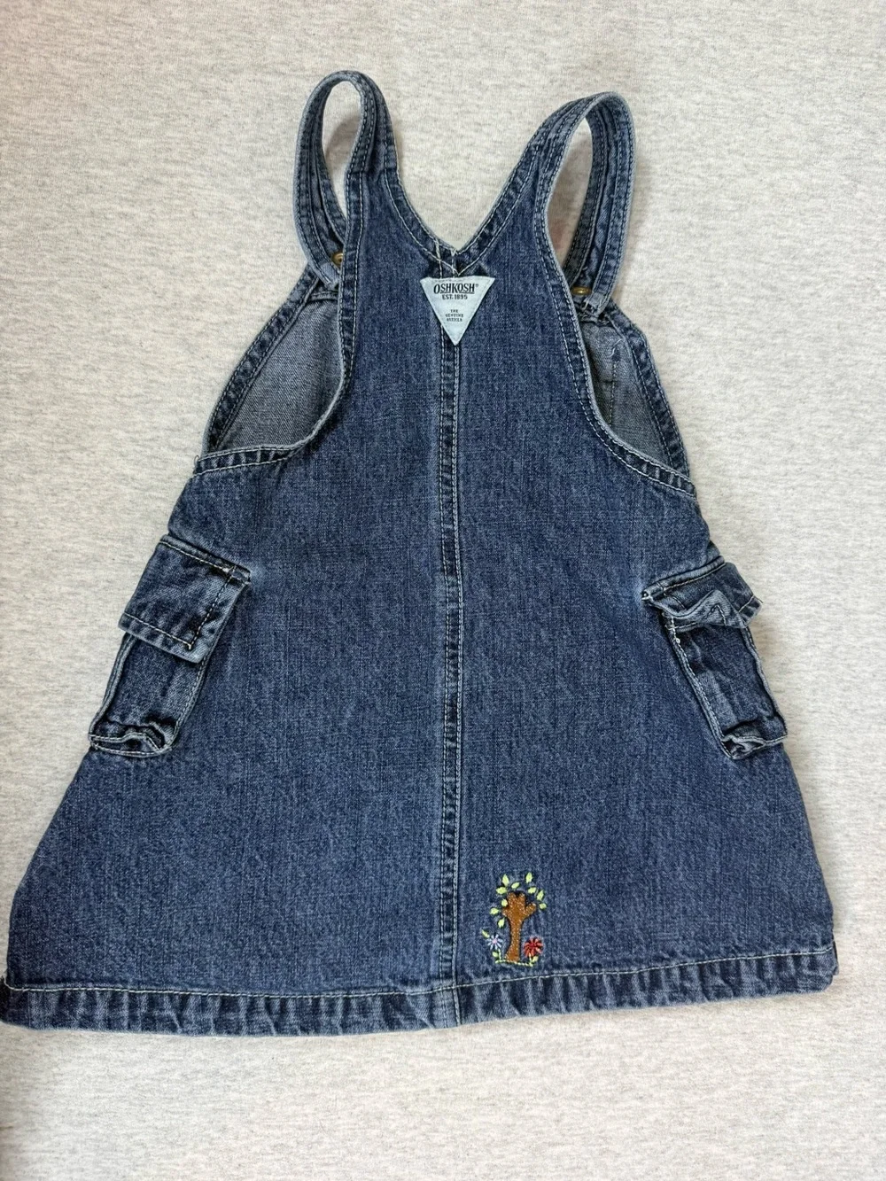 Vintage OshKosh B’gosh Denim Overall Jumper Dress Red Camping Tent - 24M